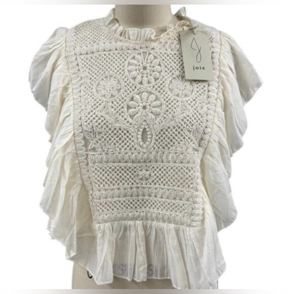 Joie Tops - Joie White Embroidered Women's Top Large